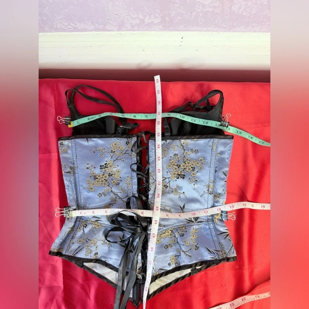 SZ 34C Frederick's of Hollywood Stunning Asian Inspired Blue and Gold Corset
